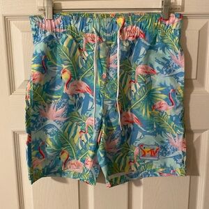 NWOT MTV Swim Trunks Blue Pink Flamingo | Small